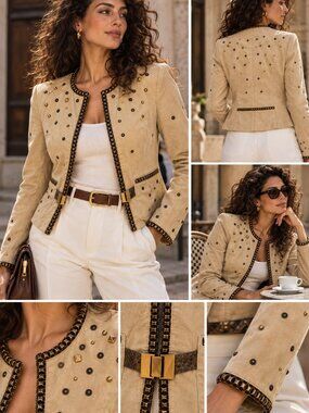 Class Roberto Cavalli Beige Suede Studded Jacket